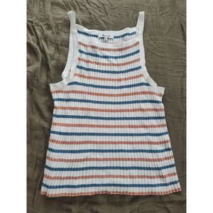 Madewell Top Womens L Multicolor Stripe Sweater Tank Square Sleeveless Knit